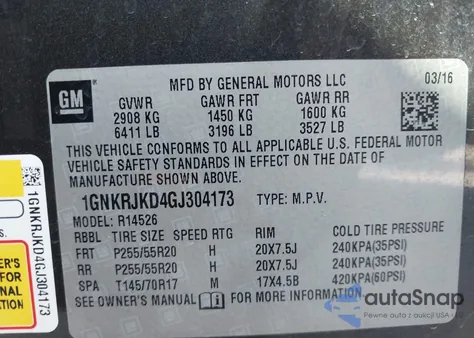 2016 Chevrolet Traverse Ltz from USA, damaged, VIN 1GNKRJKD4GJ304173